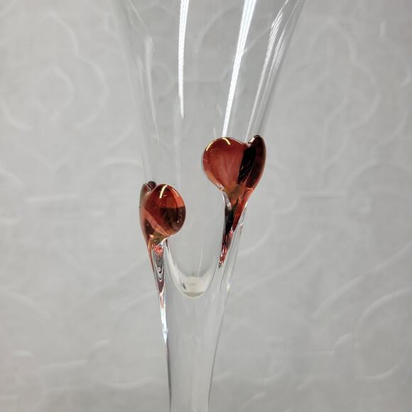 Heart Champagne Flutes 11.5" Red Bohemia Blown Glass Wedding Toast Set of 2 - Picture 5 of 16